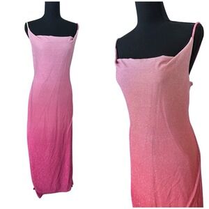 Vintage City Triangles Maxi Slip Dress Size L Pink Sparkle Beaded Y2K Prom Gown